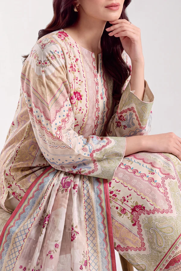 shot of the Saya Printed Lawn Suit Ivory