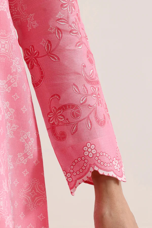 shot of the Saya Printed Lawn Suit Peachy Pink