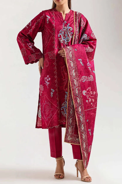 shot of the Saya Printed Lawn Suit Magenta Pink
