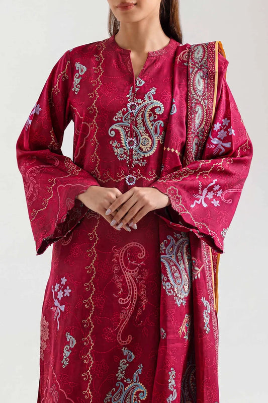 shot of the Saya Printed Lawn Suit Magenta Pink