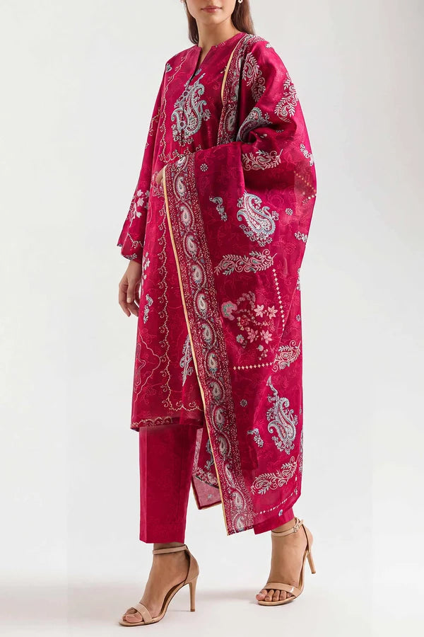 shot of the Saya Printed Lawn Suit Magenta Pink
