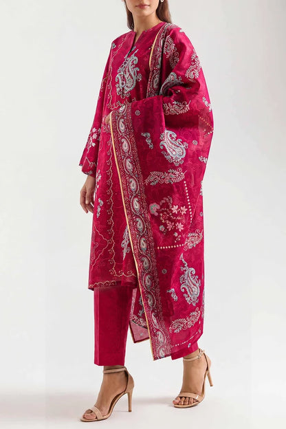 shot of the Saya Printed Lawn Suit Magenta Pink