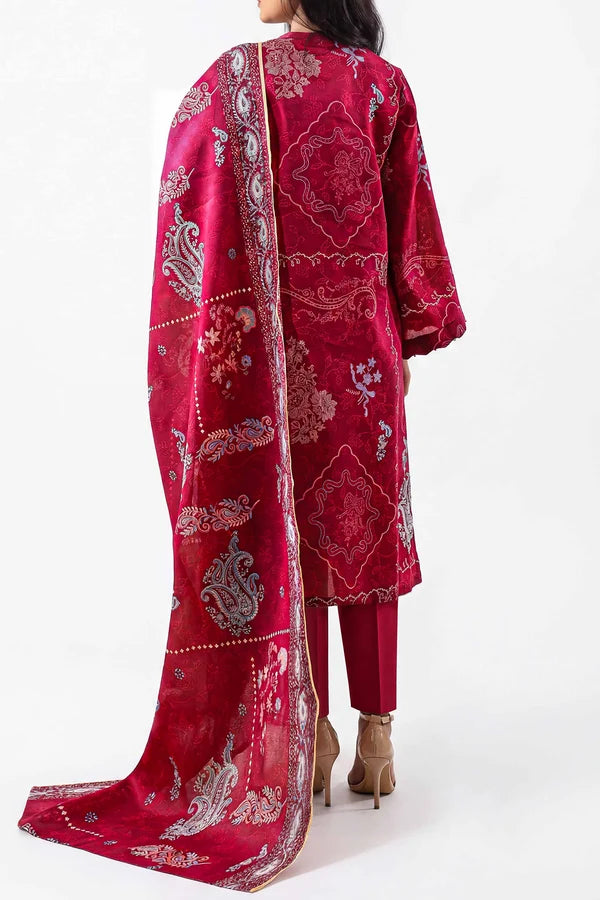 shot of the Saya Printed Lawn Suit Magenta Pink