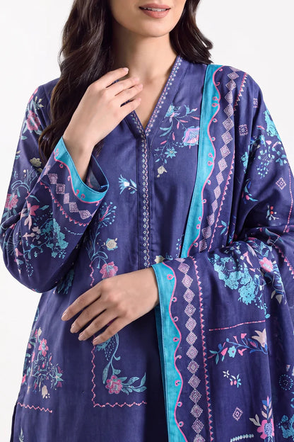 shot of the Saya Printed Lawn Suit Royal Blue