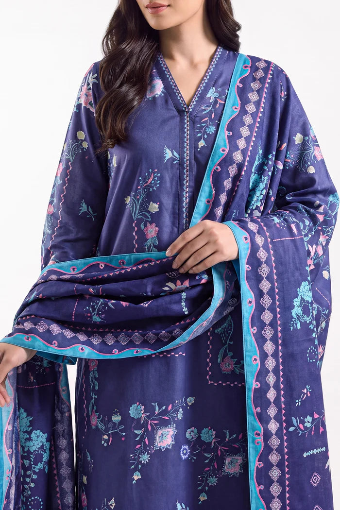 shot of the Saya Printed Lawn Suit Royal Blue
