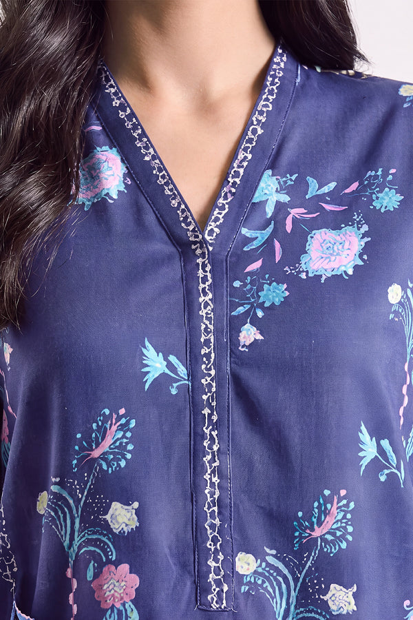 shot of the Saya Printed Lawn Suit Royal Blue