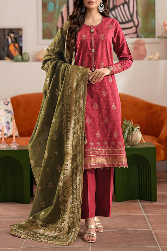 Rust | Saya 3pc Unstitched Cotton Jacquard 3-Piece