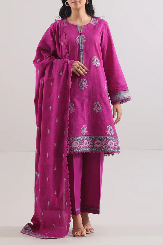 Magenta | Saya 3pc Unstitched Cotton Jacquard 3-Piece
