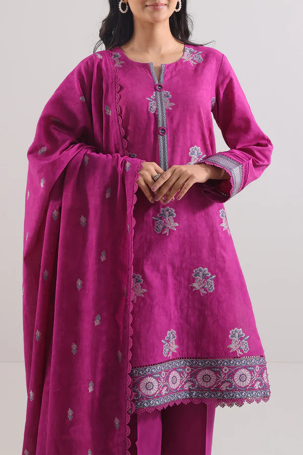 Magenta | Saya 3pc Unstitched Cotton Jacquard 3-Piece