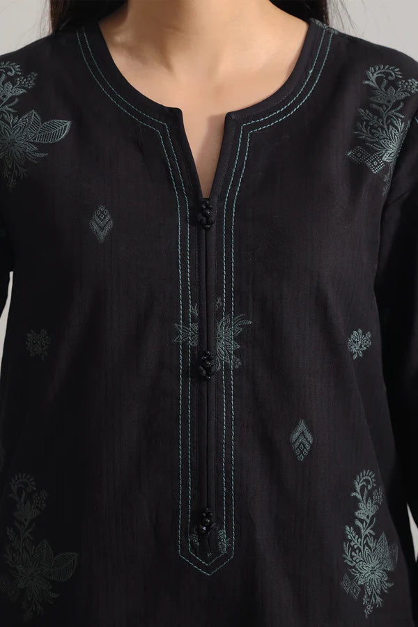 Black Saya Cotton Jacquard 3pc suit worn by model showcasing luxury unstitched tailoring.