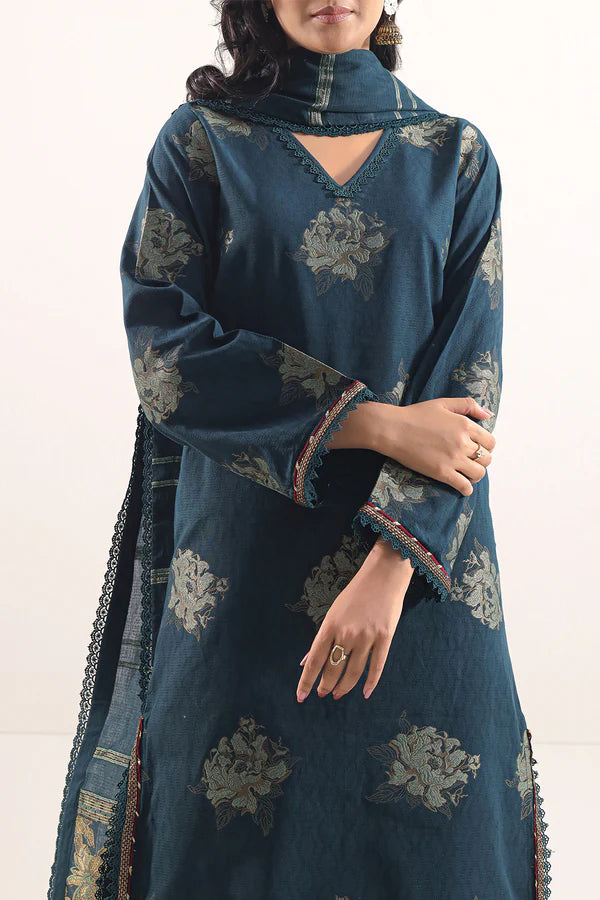 Dark Sea Green | Saya 3pc Unstitched Cotton Jacquard 3-Piece