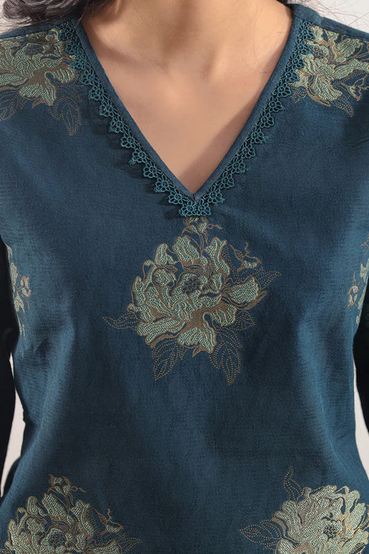 Dark Sea Green | Saya 3pc Unstitched Cotton Jacquard 3-Piece