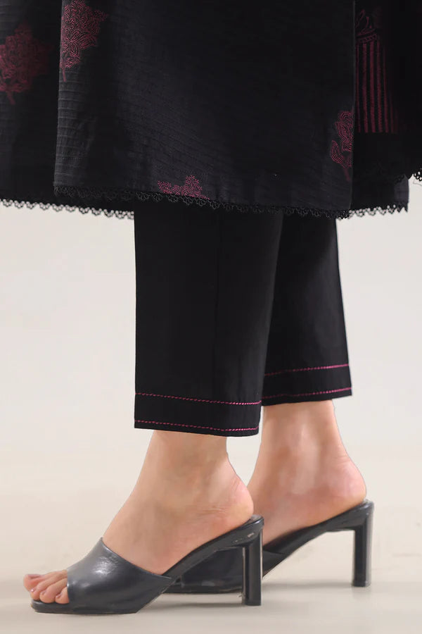 Black Saya Cotton Jacquard 3pc suit worn by model showcasing luxury unstitched tailoring.