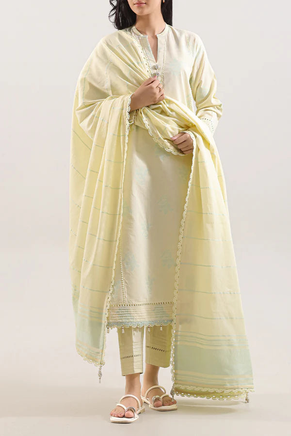 Saya Cotton Jacquard 3pc - Pastel Yellow