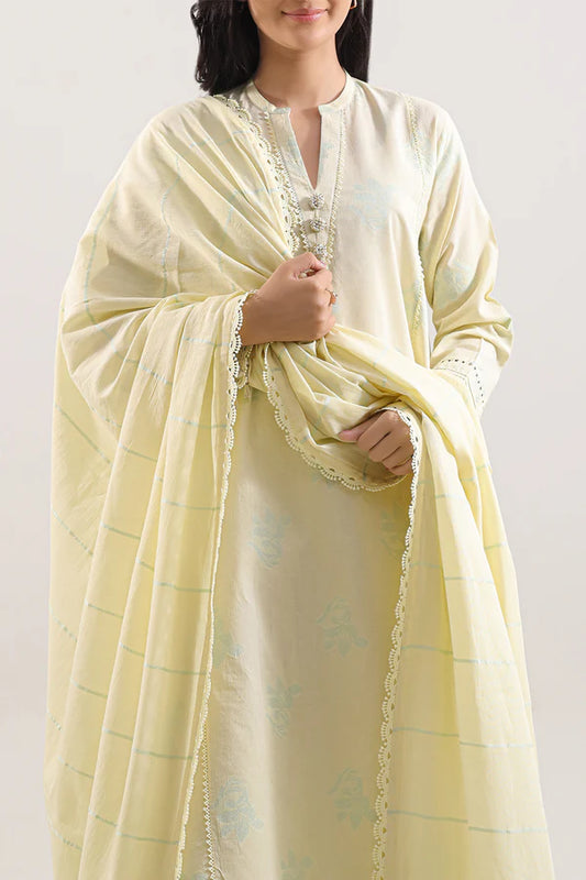 Saya Cotton Jacquard 3pc - Pastel Yellow