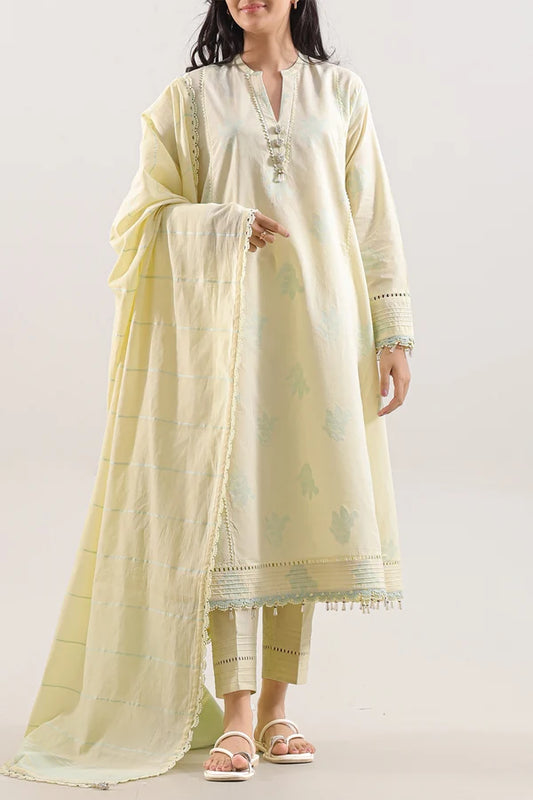Saya Cotton Jacquard 3pc - Pastel Yellow