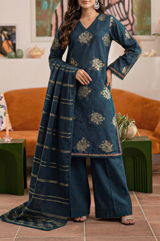 Dark Sea Green | Saya 3pc Unstitched Cotton Jacquard 3-Piece