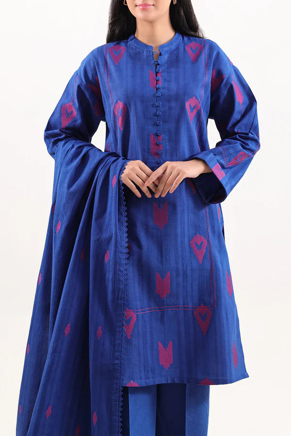 Blue | Saya 3pc Unstitched Cotton Jacquard 3-Piece