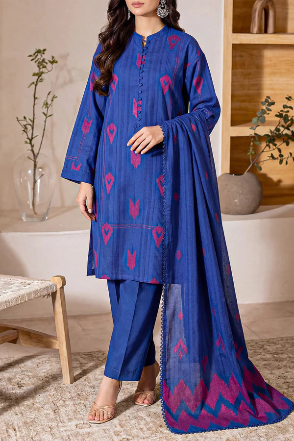 Blue | Saya 3pc Unstitched Cotton Jacquard 3-Piece