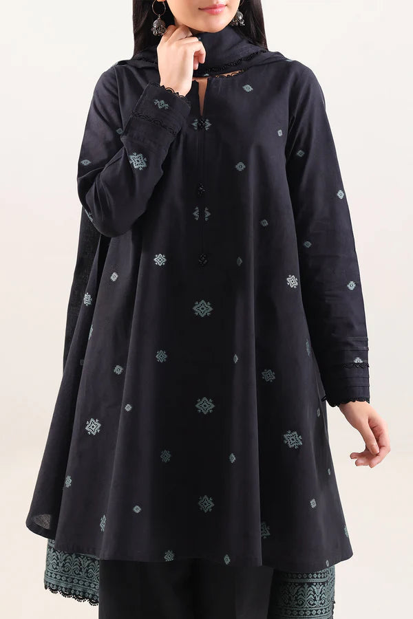 Black | Saya 3pc Unstitched Cotton Jacquard 3-Piece