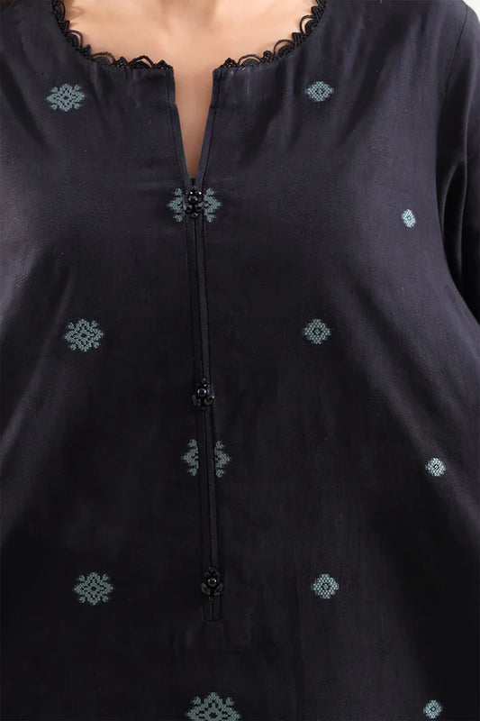 Black | Saya 3pc Unstitched Cotton Jacquard 3-Piece