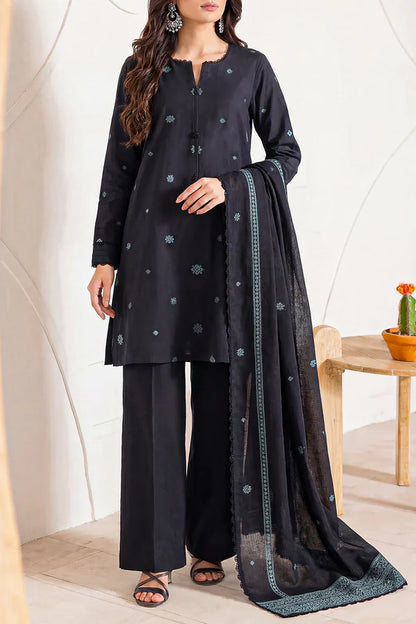 Black | Saya 3pc Unstitched Cotton Jacquard 3-Piece