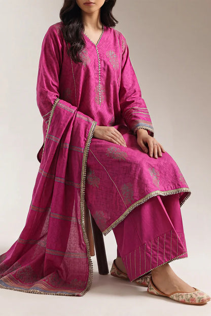 Saya Cotton Jacquard 3pc in magenta color, featuring elegant design and premium fabric.