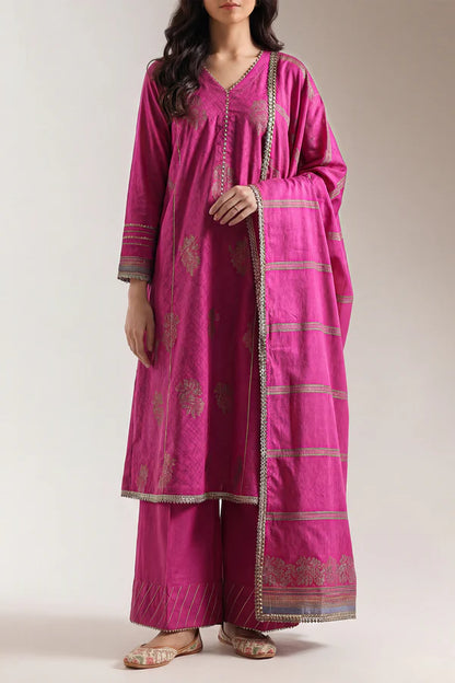 Saya Cotton Jacquard 3pc - Magenta, featuring a vibrant magenta outfit with intricate designs and elegant styling.