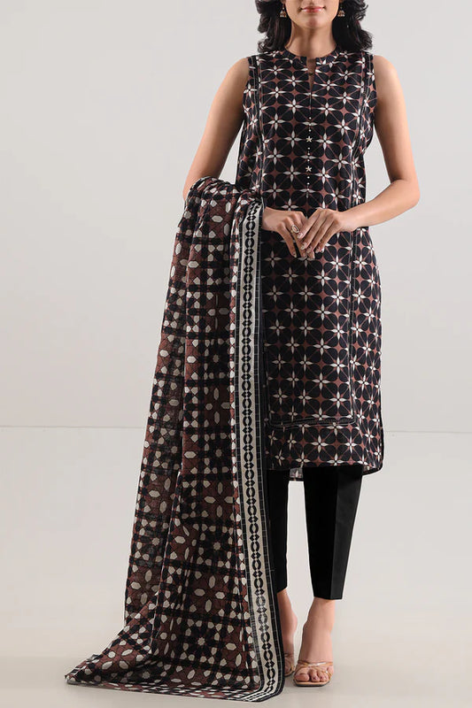 Saya 3pc Unstitched Khaddar Suit | Black