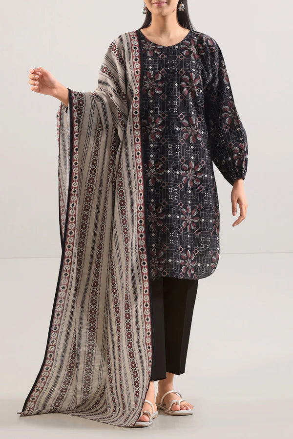 Saya 3pc Unstitched Khaddar Suit | Black