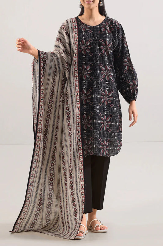Saya 3pc Unstitched Khaddar Suit | Black