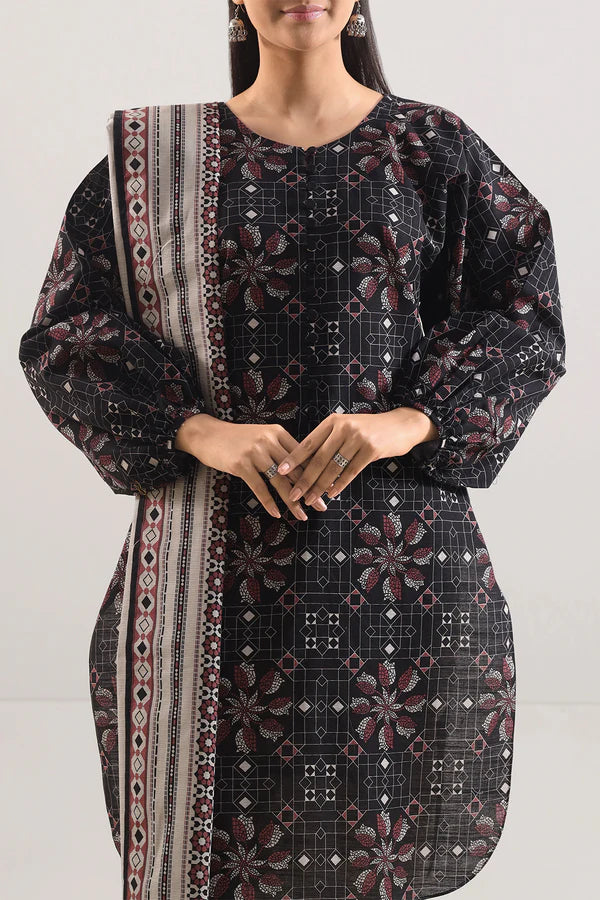 Saya 3pc Unstitched Khaddar Suit | Black