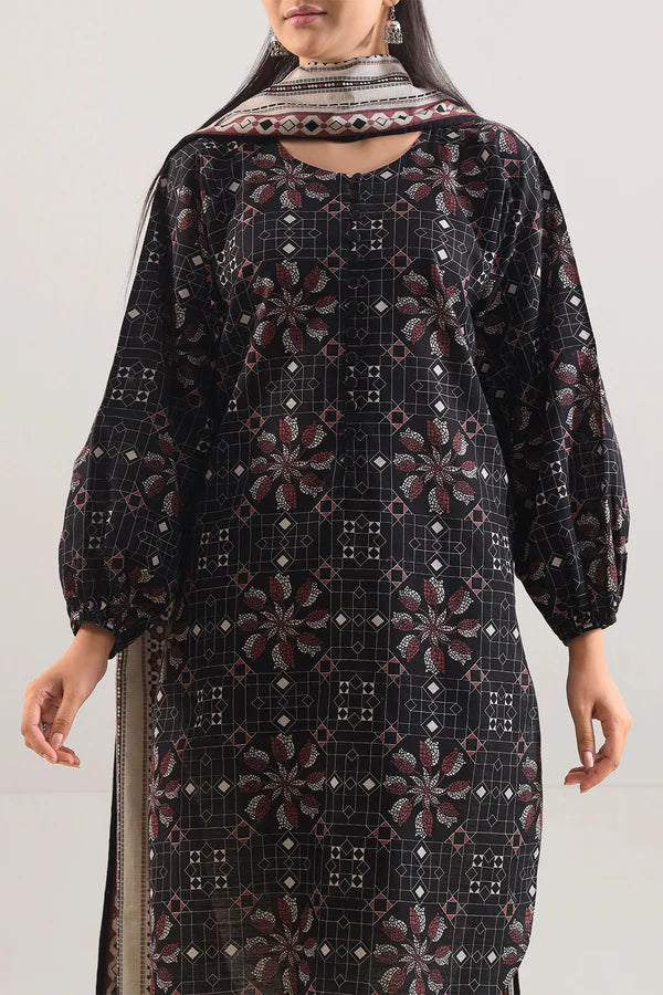 Saya 3pc Unstitched Khaddar Suit | Black