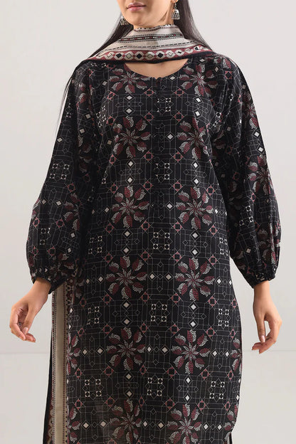 Saya 3pc Unstitched Khaddar Suit | Black