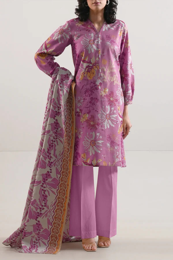 Saya 3pc Unstitched Khaddar Suit | Pink