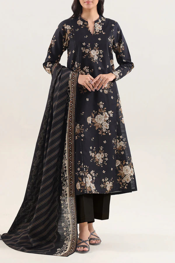 Saya 3pc Unstitched Khaddar Suit | Black