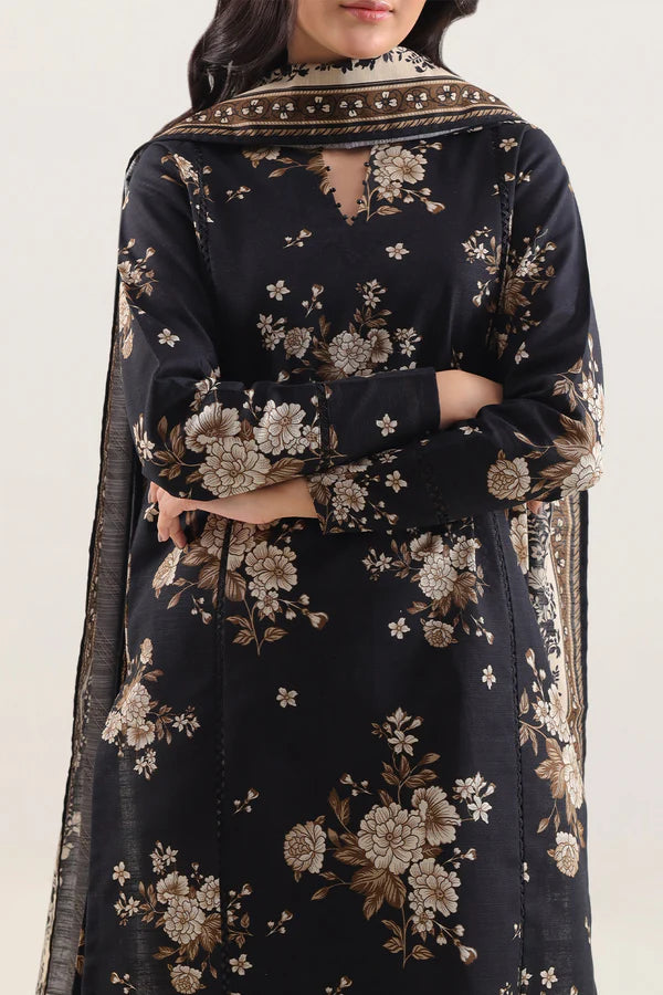 Saya 3pc Unstitched Khaddar Suit | Black
