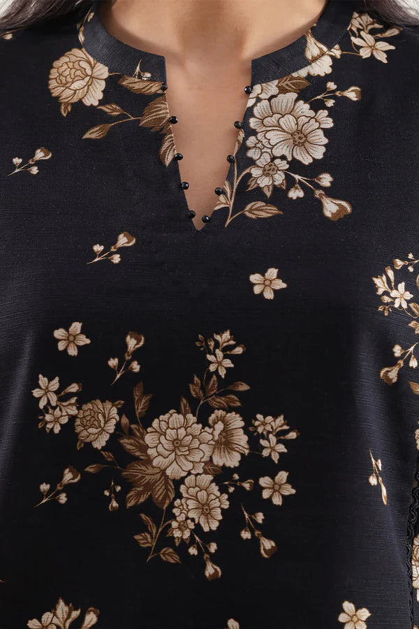 Saya 3pc Unstitched Khaddar Suit | Black