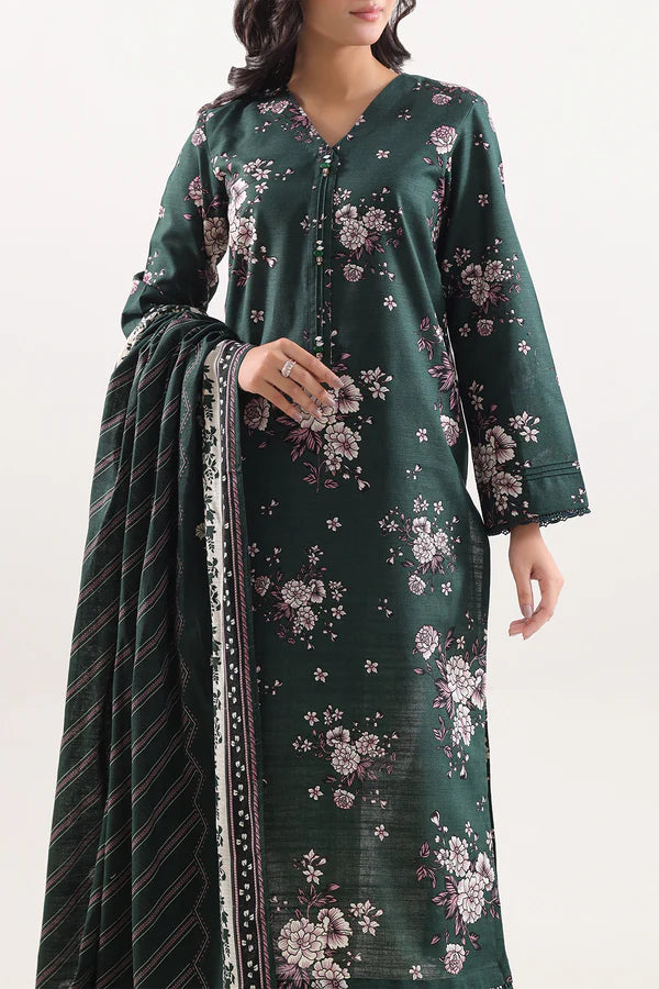 Saya 3pc Unstitched Khaddar Suit | Dark Green