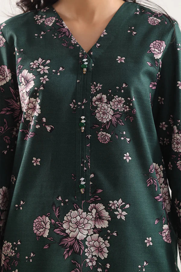 Saya 3pc Unstitched Khaddar Suit | Dark Green