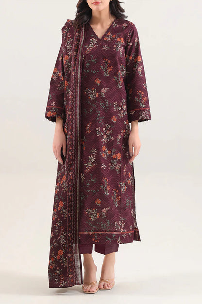 Saya 3pc Unstitched Khaddar Suit | Maroon