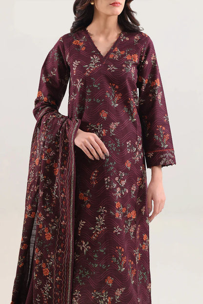 Saya 3pc Unstitched Khaddar Suit | Maroon