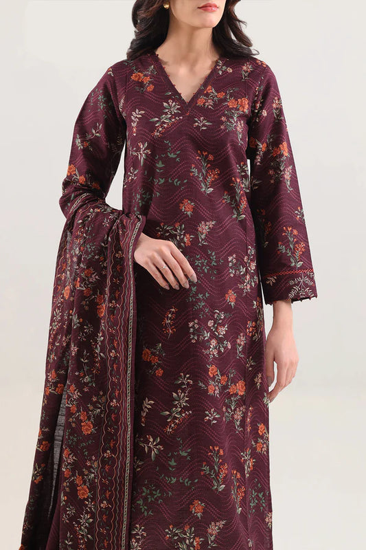 Saya 3pc Unstitched Khaddar Suit | Maroon