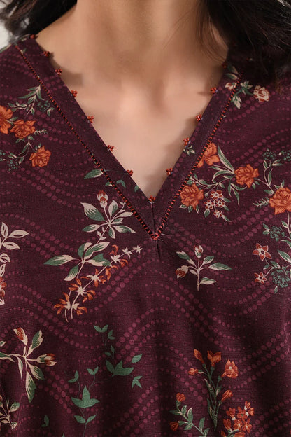 Saya 3pc Unstitched Khaddar Suit | Maroon