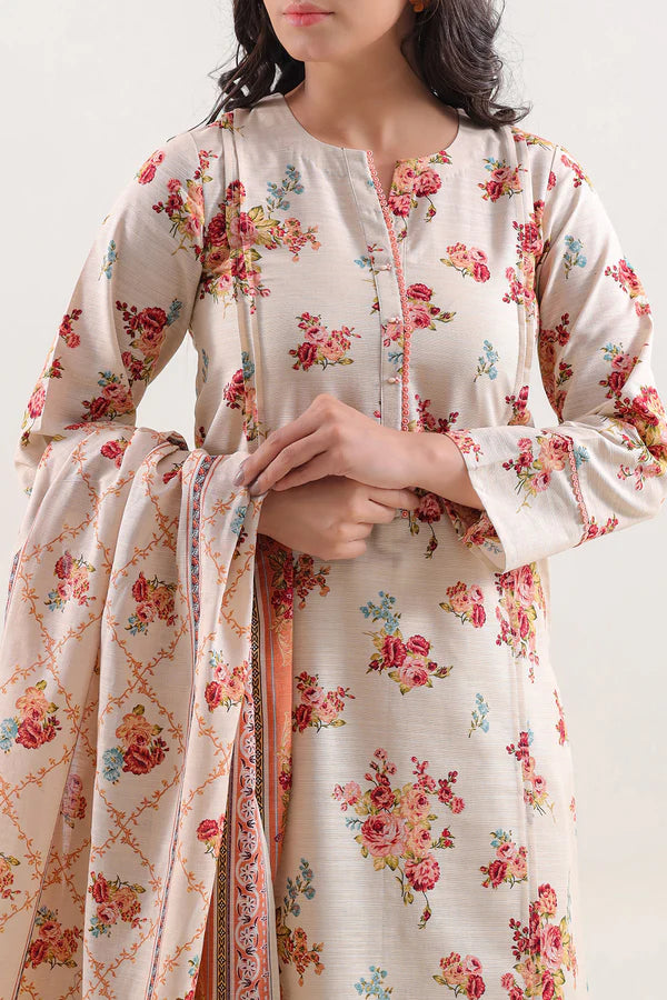 Saya 3pc Unstitched Khaddar Suit | Pastel Peach