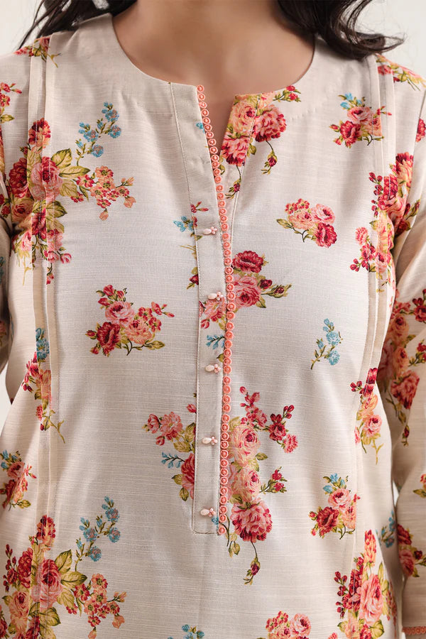 Saya 3pc Unstitched Khaddar Suit | Pastel Peach