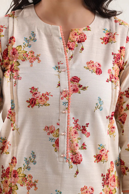 Saya 3pc Unstitched Khaddar Suit | Pastel Peach