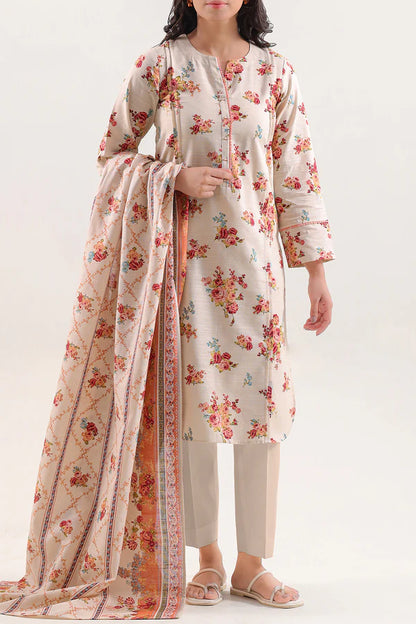 Saya 3pc Unstitched Khaddar Suit | Pastel Peach