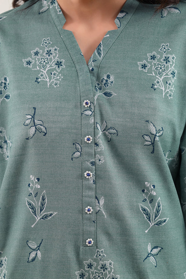 Close-up of the Khaddar weave texture on the Saya 3pc Unstitched Khaddar Suit