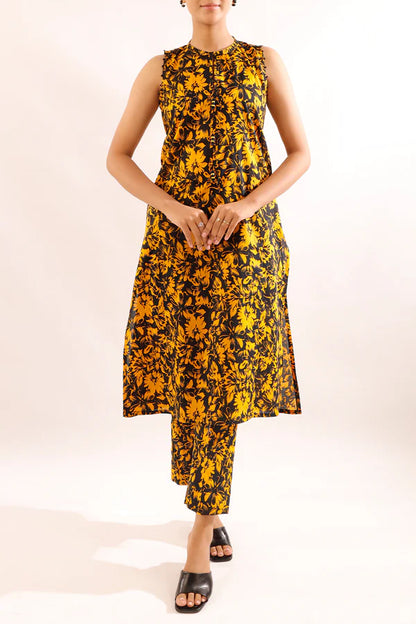 Model wearing Saya 2PC Unstitched Lawn Suit